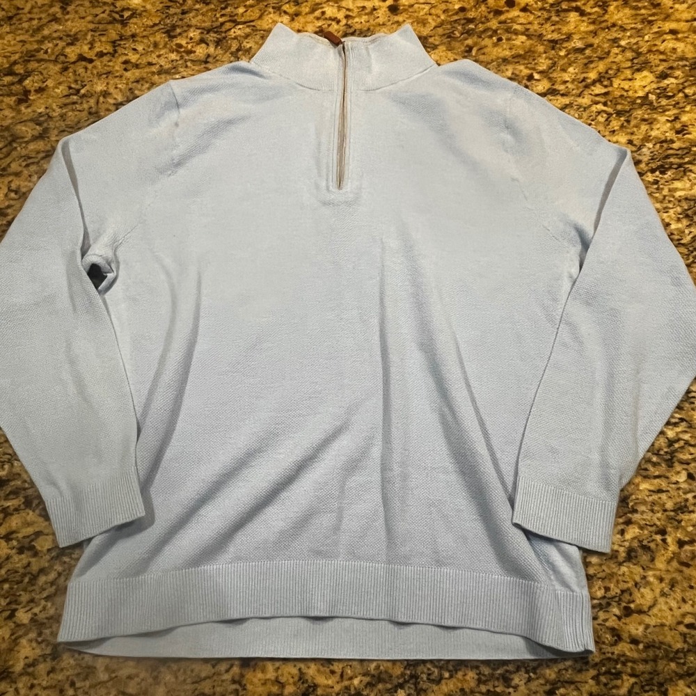Tommy Bahama IslandZone Mens Large Light Blue 1/4 Zip Textured Pullover‎ Sweater